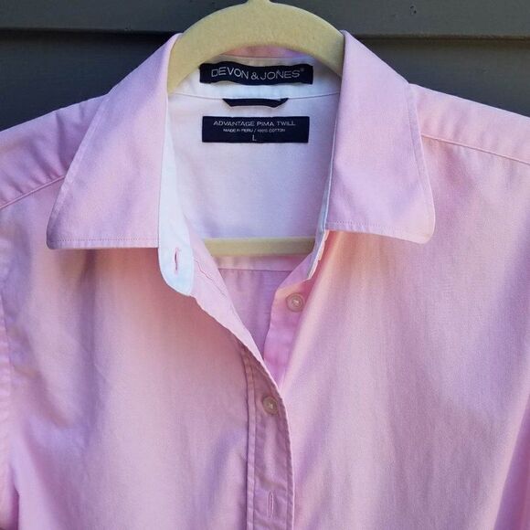 Devon & Jones Pink Luxury Prima Cotton Button Down Large - Picture 8 of 8
